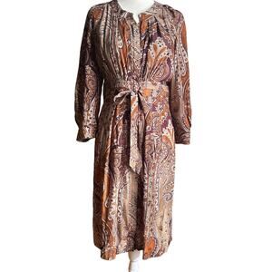 PLENTY by Tracy Reese | Boho Silk Brown Paisley Midi Dress | Size Extra Small